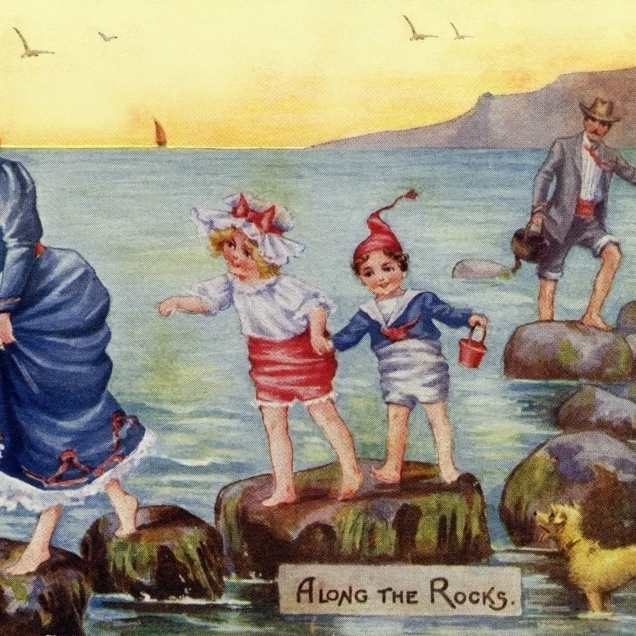 Seashore. Walking On The Rocks Poster Print By Mary Evans Picture Librarypeter &amp Dawn Cope Collection (24 X 18) | Дом и сад
