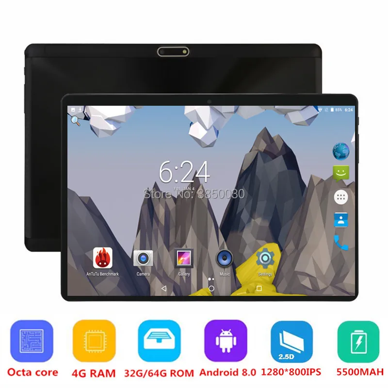 Планшет 10 дюймов с восьмиядерным процессором ОЗУ 4 Гб ПЗУ 64 ГБ Android 8 0 3G 4G FDD