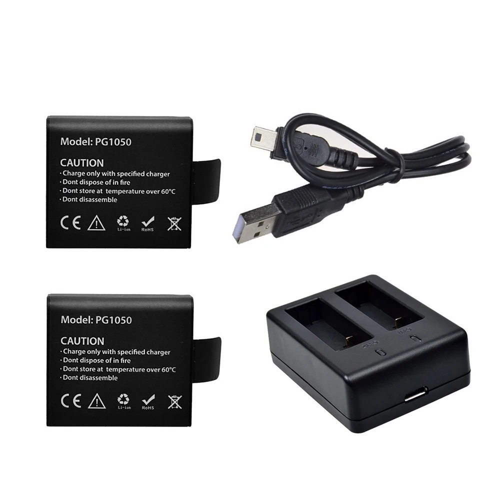 2x1050 mAh батарея экшн камеры с USB двойным зарядным устройством для Sj4000 (wifi) Sj5000 SJ6000