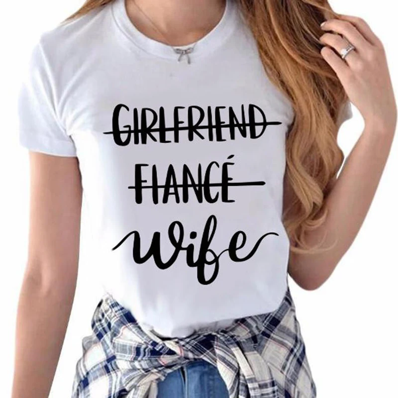 Женская футболка с надписью Srivb Girlfriend Fiance Wige летняя хлопковая коротким рукавом