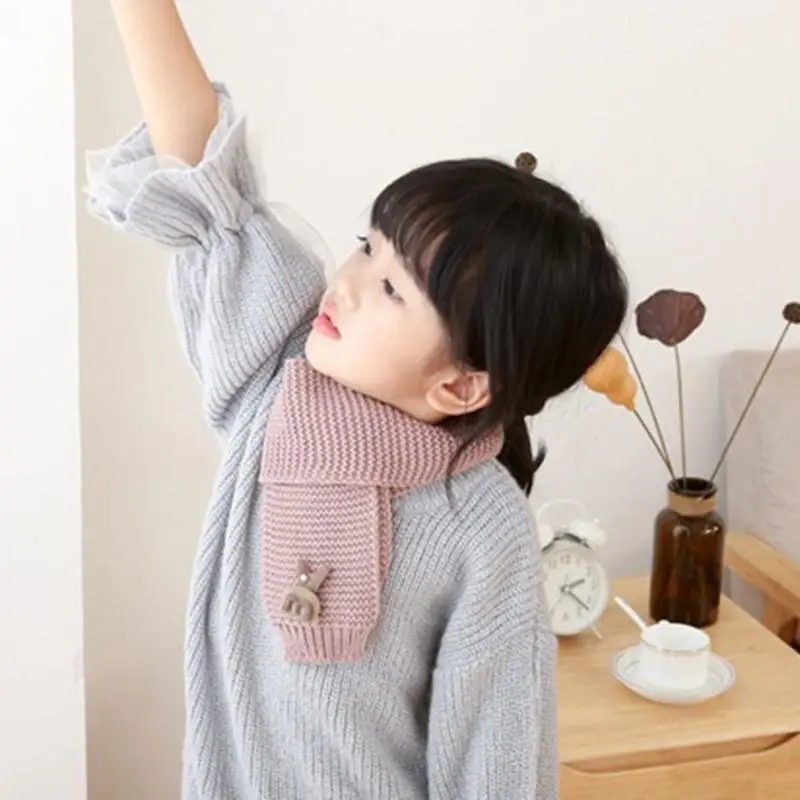 Детский осенне-зимний шерстяной однотонный вязаный шарф для девочек и мальчиков