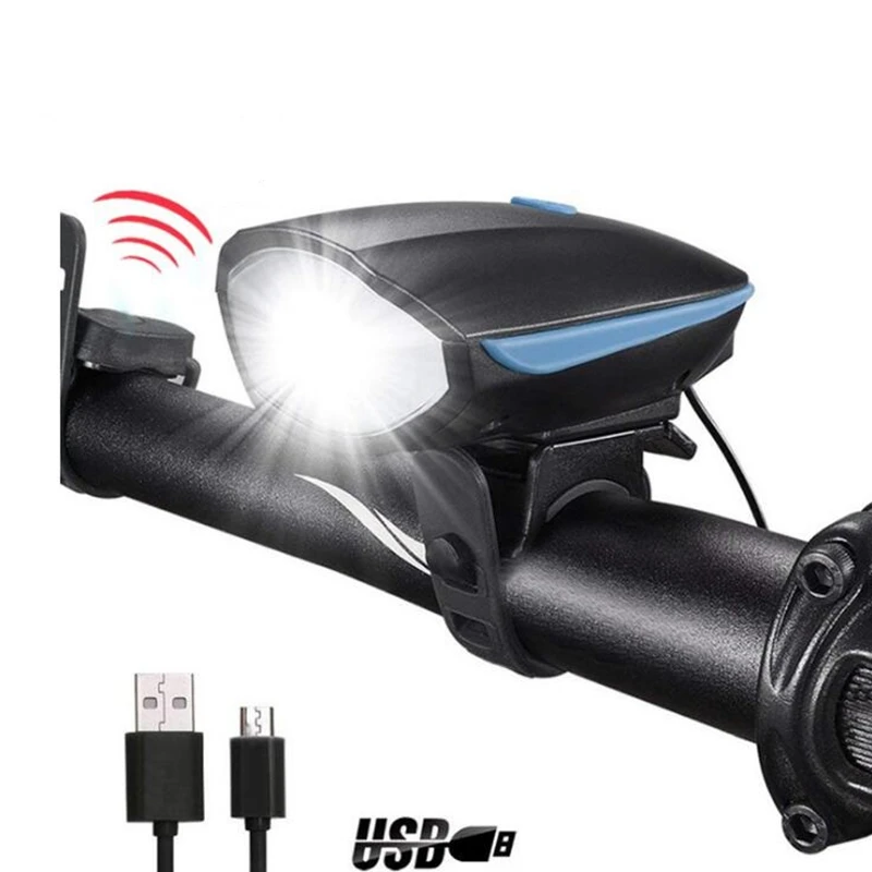 Bicycle Light With 120db Horn USB Rechargeable Headlight LED For Bike Cycling Front Lamp Waterproof Flashlight | Спорт и развлечения