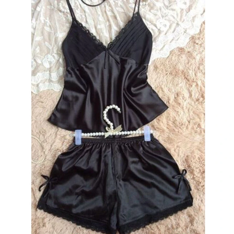 Женское сексуальное кружевное атласное белье гладкое шелковое ночное пижамный