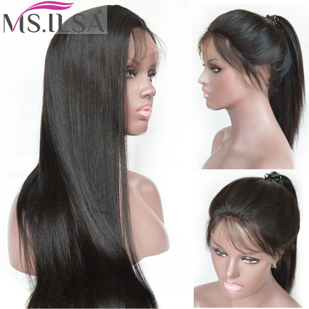 Полный парик шнурка с Baby Hair светильник Yaki Remy человеческие волосы парики для