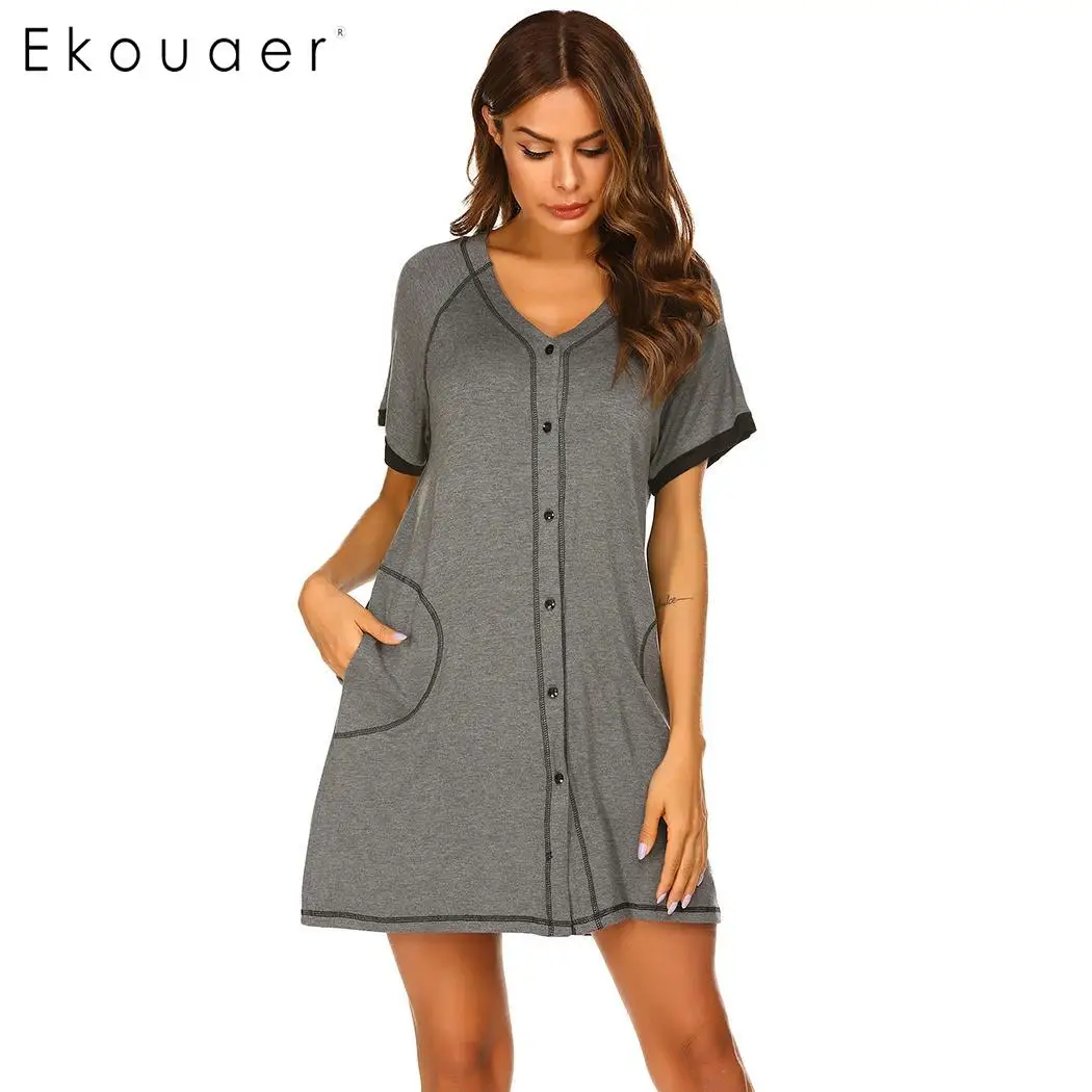 Ekouaer/женские сорочки ночная рубашка летняя одежда для сна короткий рукав