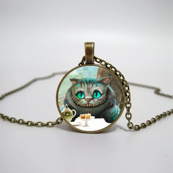 Alice in Wonderland Cat Glass Necklace men and women Jewelry Pendant DIY customized photos custom necklace | Украшения и