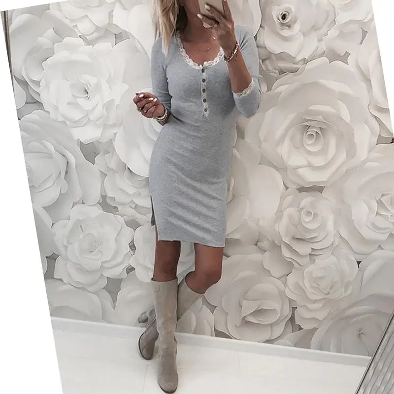 

Round Neck Bodycon Dress Women Autumn Sexy Club Dress Female Party Dresses Elegant Elastic Vestidos SJ392C