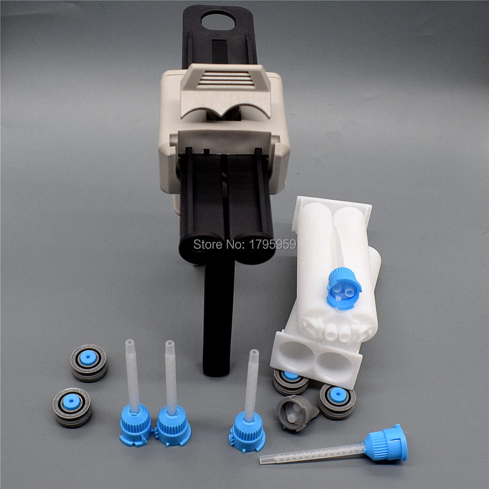 

5pc 1:1 Mixing Nozzle 2pcs 50ml Empty Dual-Barrel Cartridge 50ml 1:1 AB Epoxy Glue Gun Manual Caulking Gun Dispenser Applicator