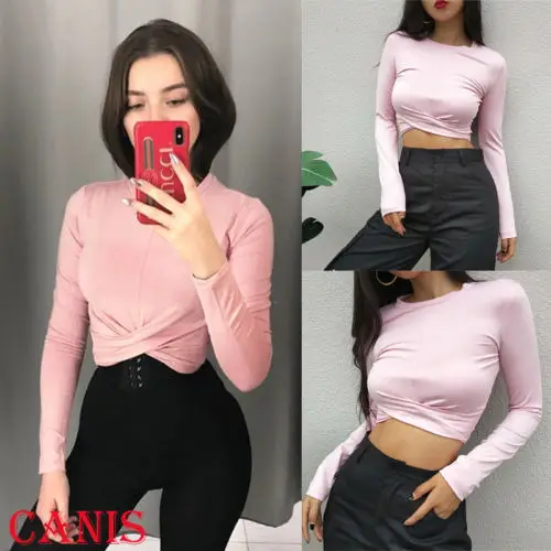 2019 Новая женская повседневная майка блузка тонкая однотонная укороченная