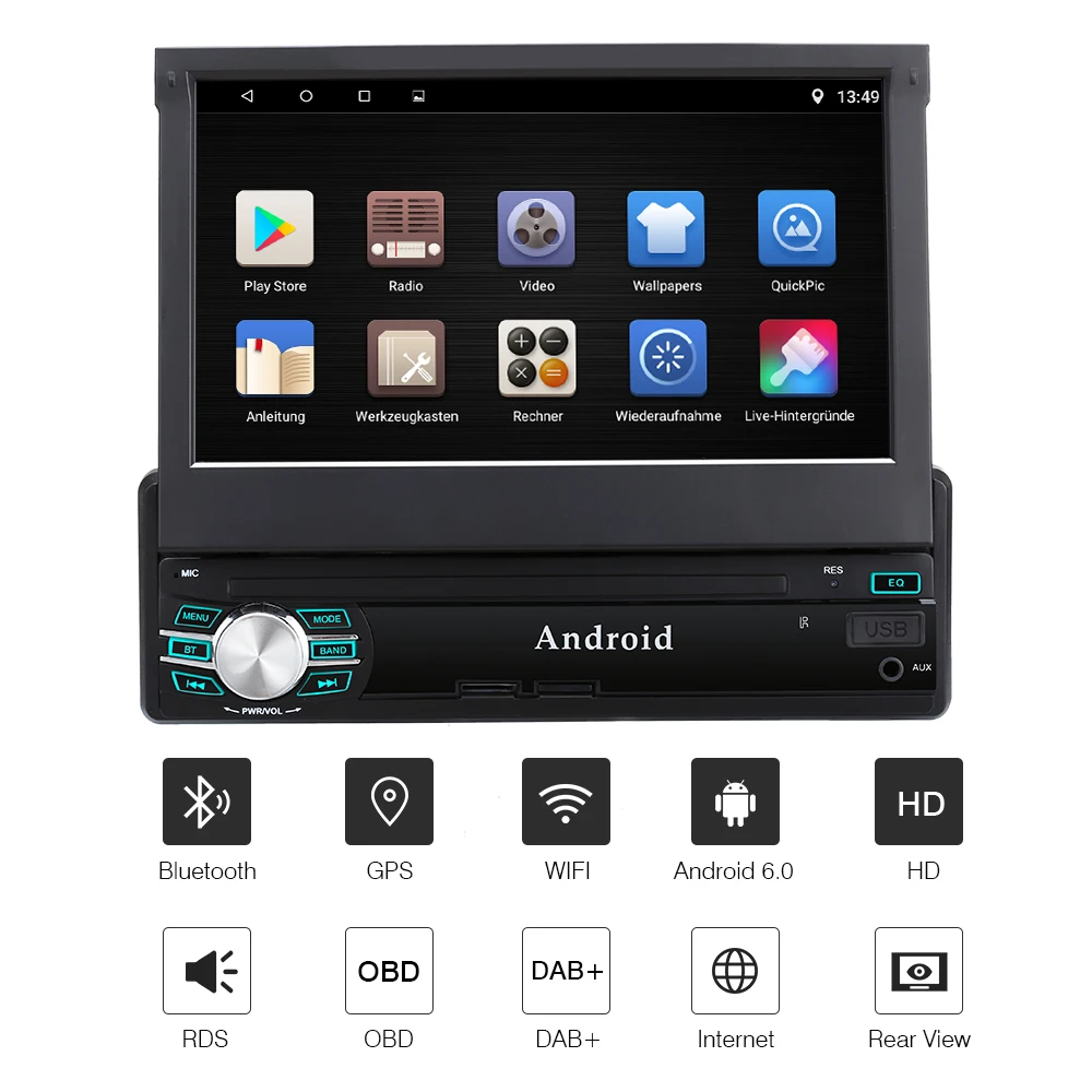 Excelvan Android 6 0 7 'Ƈ din скрытый экран Автомобильный медиаплеер GPS навигационная