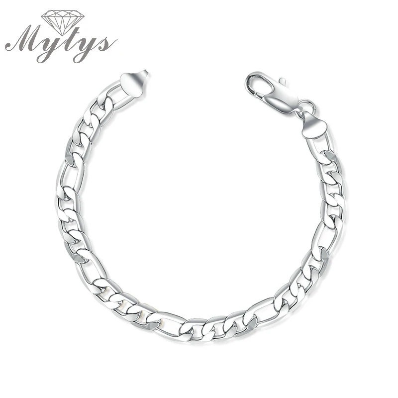 Mytys 8mm Wide 20cm Long Figaro Chain Bracelet Unisex Jewelry for Men and Women Simply White-Gold B1066 | Украшения и аксессуары