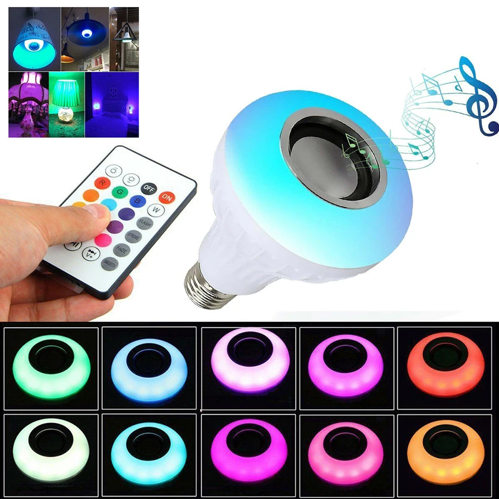 E27 Беспроводной Bluetooth Динамик 12 Вт RGB Шарообразная светодиойдная лампа умный