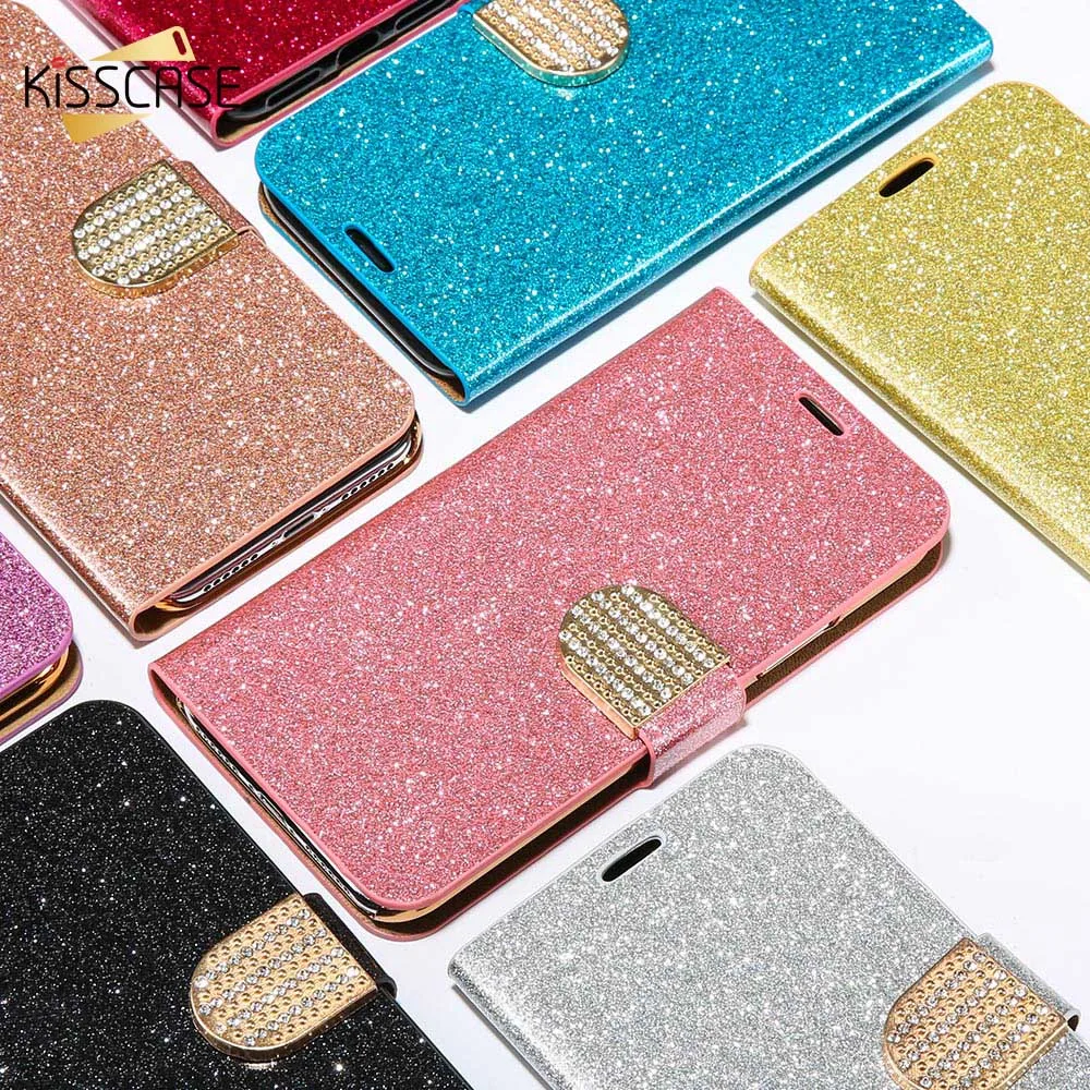 KISSCASE Wallet Card Holder Case For S7 S6 Rhinestone Bling Diamond Leather Phone Samsung Galaxy edge Plus Cover Bag | Мобильные