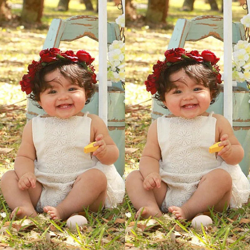 

Canis Newborn Baby Girls Clothes Girls Lace Ruffle Romper Playsuit Backless Sunsuit Outfits White