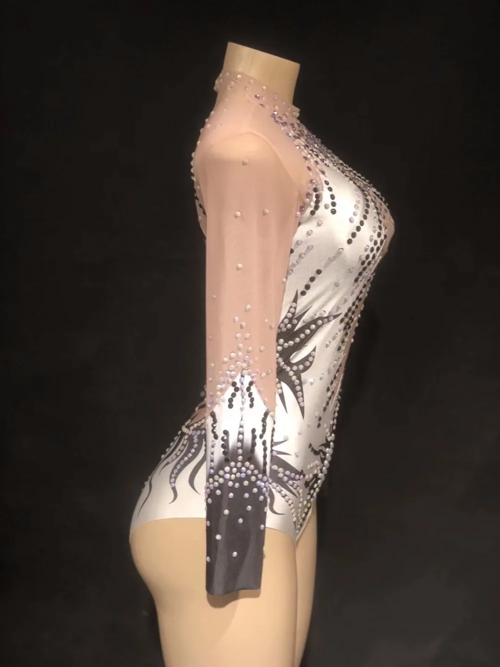 New Women Glisten Rhinestones Mesh Sexy Bodysuit Stage Costume Nightclub Outfit Women's Party Dance Bodysuit Perspective Wear