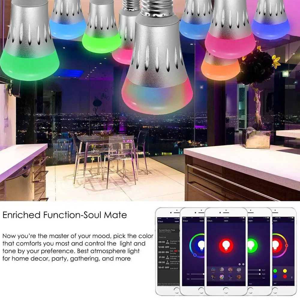 Умная Светодиодная лампа Wifi RGB белая Функция синхронизации с регулируемой