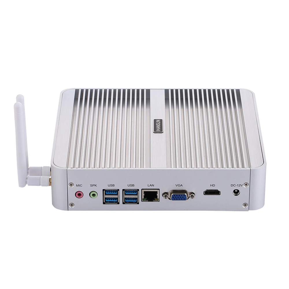 Безвентиляторный мини ПК Intel Core I5 7200U Windows 10/Ubuntu серебристый [HUNSN BM07] (WiFi/1VGA/1 HDMI/4USB3.