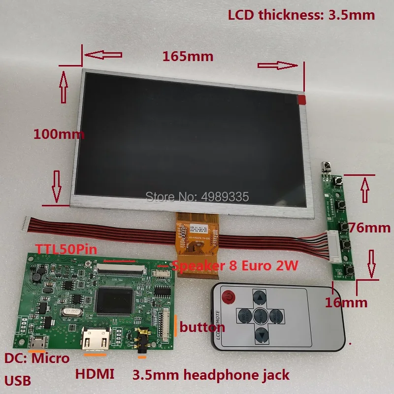 Комплект 7 дюймового модуля дисплея 1024X600HDMI Micro usb|Мониторы| |