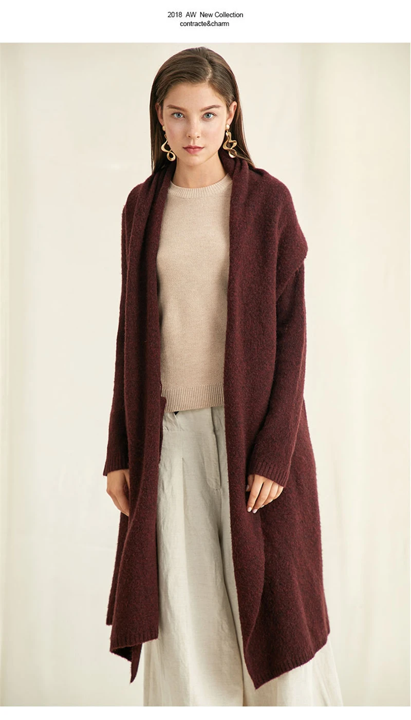 IANLAN Spring/Autumn Relaxed Long Alpaca Hair Cardigan for Womens Sleeve Outerwear Loose Knit Wool Sweater IL00383 |