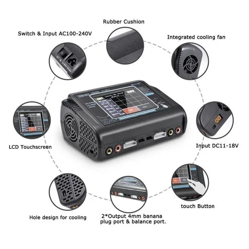 HTRC T240 DUO RC Lipo зарядное устройство AC 150 Вт/DC 240 Вт сенсорный экран двойной баланс Dis