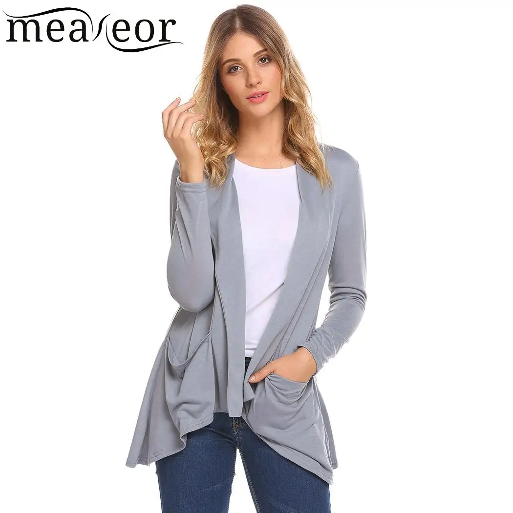meaneor Women Cardigan Front Casual Long Sleeve Black Blue Gray Open Stitch Female Cardigans Clothing |
