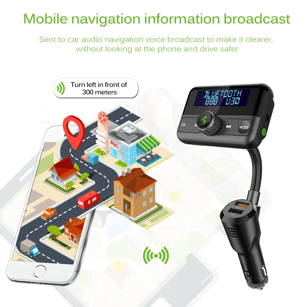 Car USB FM Transmitter Mp3 Music Play Tool LCD Display Charger Adapter Dual Bluetooth IC Sound Control |