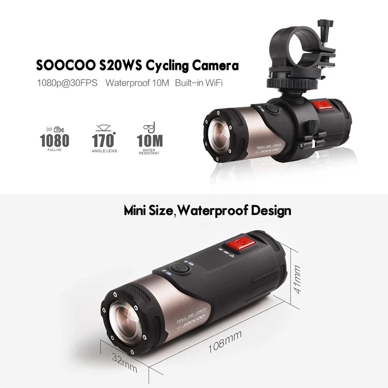 SOOCOO S20WS мини Видеокамера экшн камера 170 градусов широкоугольный объектив