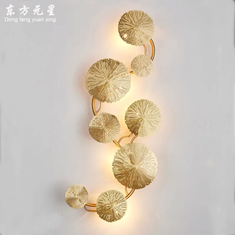 

Led Wall Lamp Bedside Light Copper Lamp Interior Decoration Living Room Background Wall Bedroom Hollow Lotus Wall Lighting