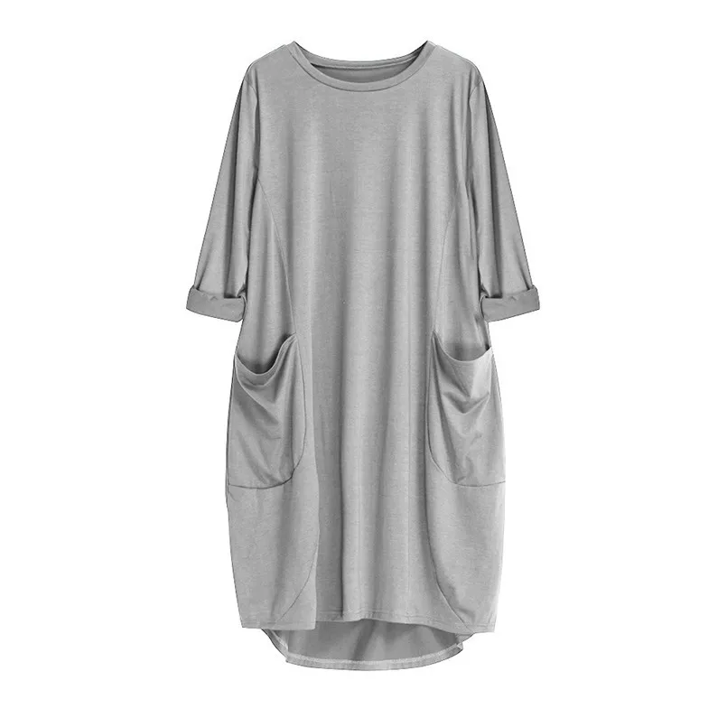 

2019 Hot Sale Autumn Winter Womens Fashion Pocket Loose Dress Ladies Solid Crew Neck Casual Long Tops Dress Plus Size Vestido30