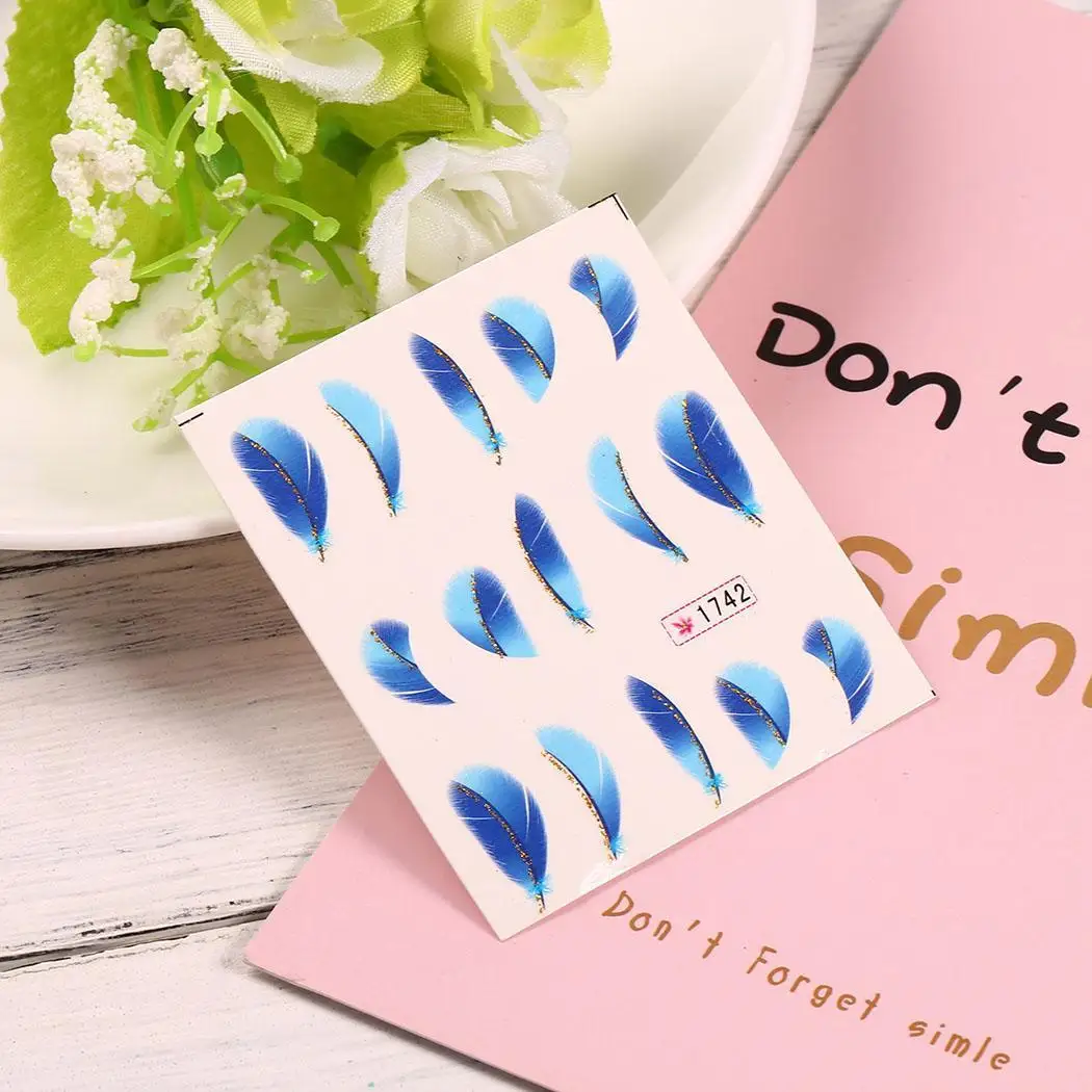 DIY Nail Stickers Manicure Feather Pattern Water Women Transfer Multicolor Decal Decoration | Красота и здоровье