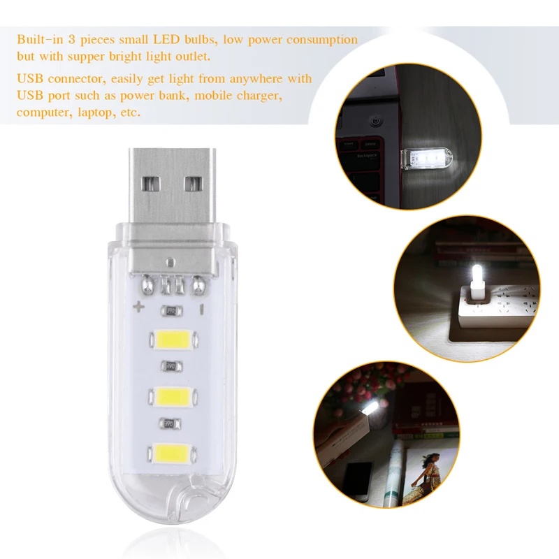 Клаит Портативный мини 3 LED USB свет ночника на открытом воздухе кемпинга света SMD