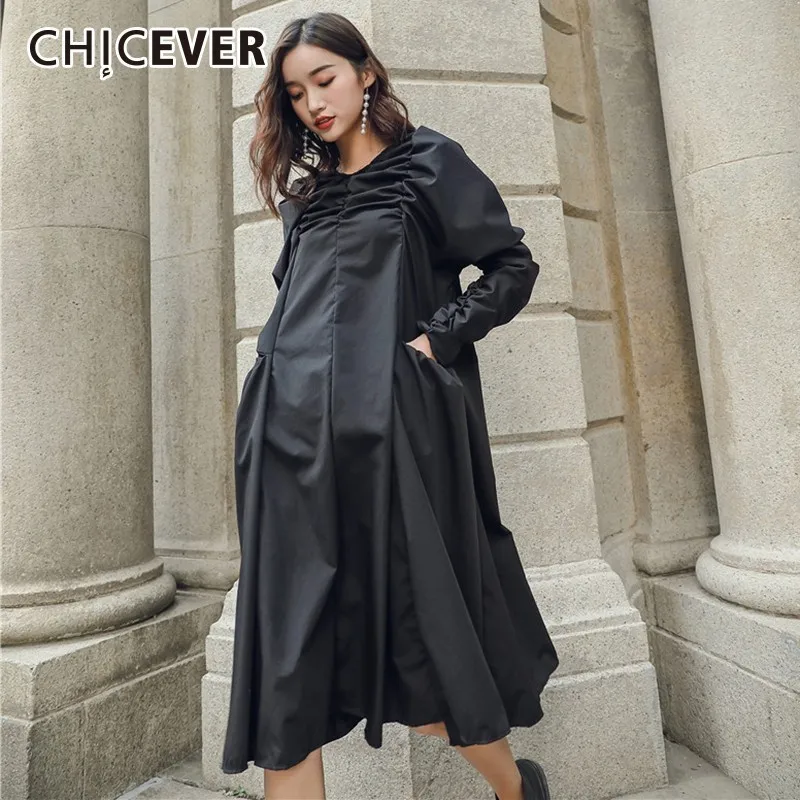 CHICEVER/осенние женские платья для женщин v образный вырез пышные рукава высокая