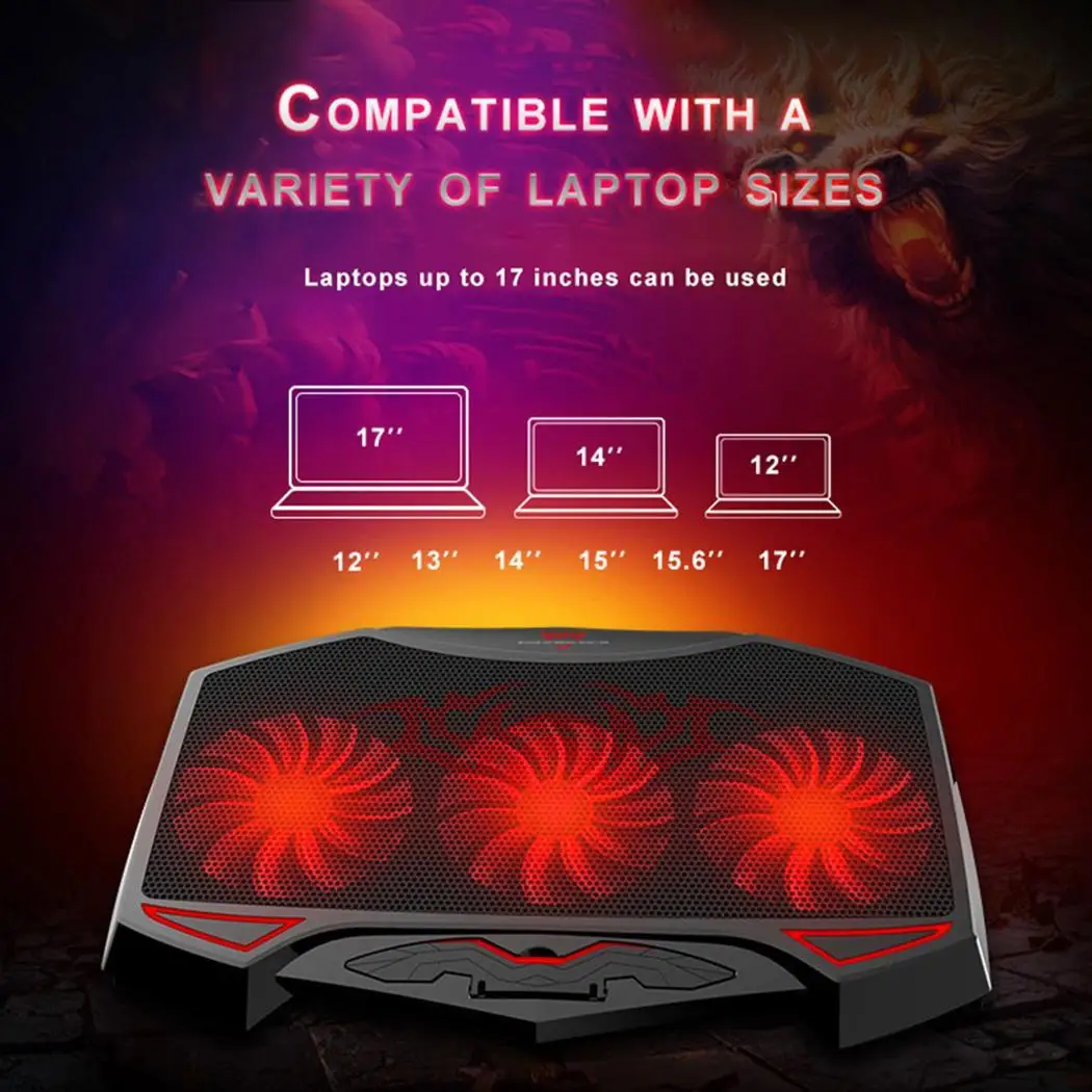 Laptop Cooler Cooling Pad Quiet 3 Fans Dual USB Chill Mat Adjustable Notebook Holder for macbook 12&quot13&quot14&quot15&quot15.6&quot17&quot |