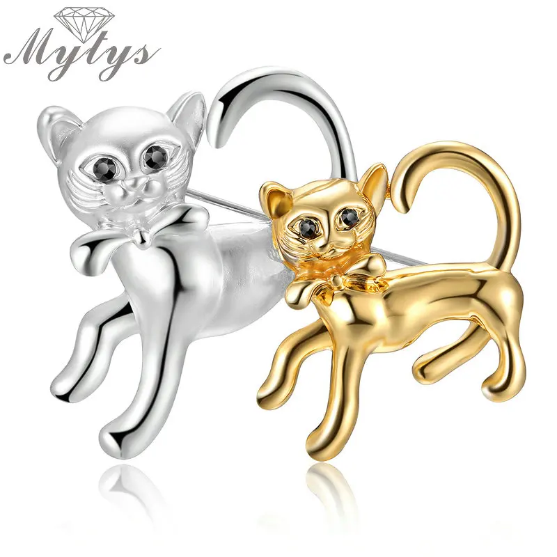 Mytys серебристые и желтые золотистые двойные броши в виде кошек прекрасная брошь