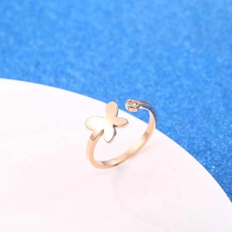 Женское кольцо с золотыми бабочками Anillos регулируемое на палец прозрачными