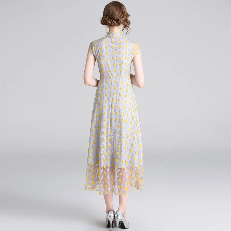 

New 2019 Summer Elegant Embroidery Dress Lace Long Dresses Woman Clothes Party Clothing Vestidos European Fashion Outfit S-XXL