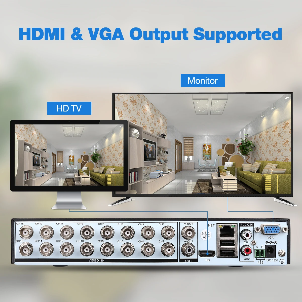 Floureon 16 Каналы 5 в 1 AHD 1080N VGA & HDMI DVR с детектором движений и сигнал тревоги удаленный