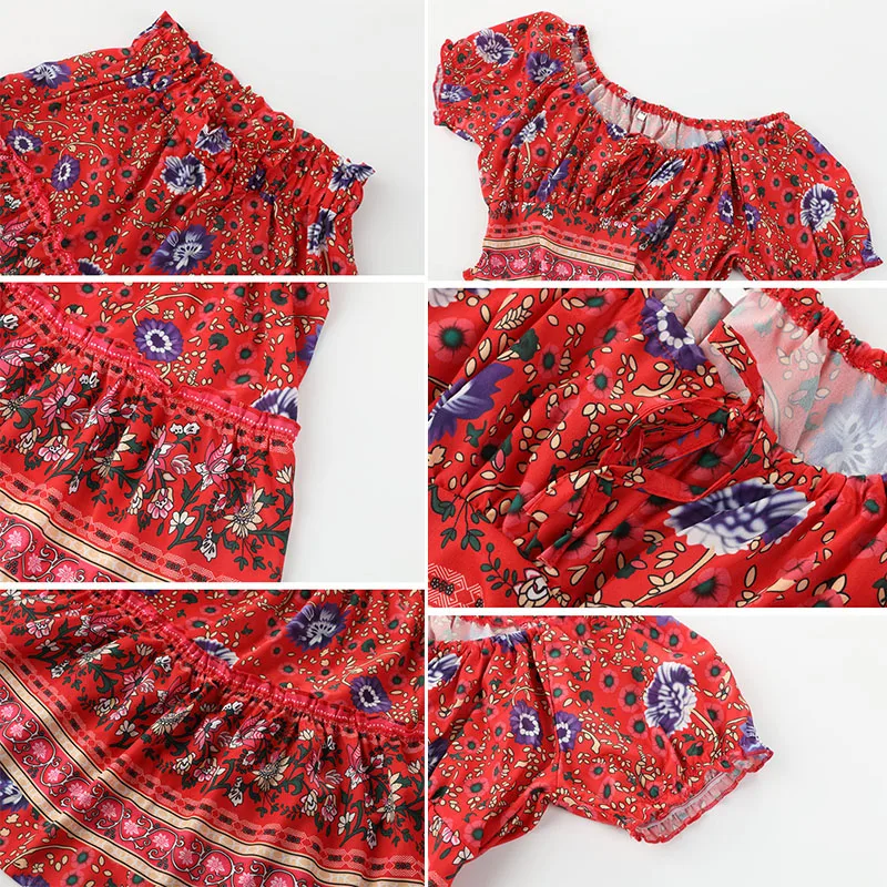 Женское винтажное Богемный Хиппи платье 2 шт короткий рукав укороченный топ +