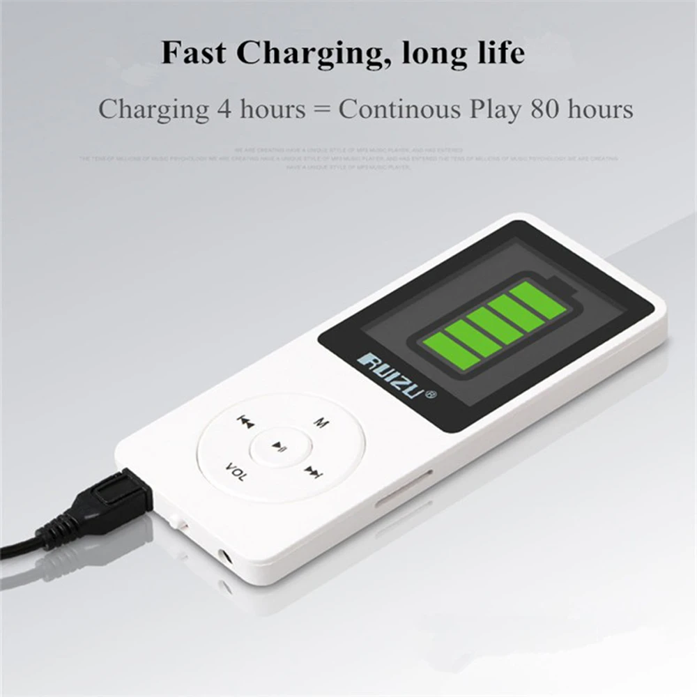 RUIZU X02 Ultrathin MP3 Player With 8GB/16GB Storage 1.8 Inch TFT Color Screen Can Play 80h FM/E-Book/Clock/Voice Recorder | Электроника