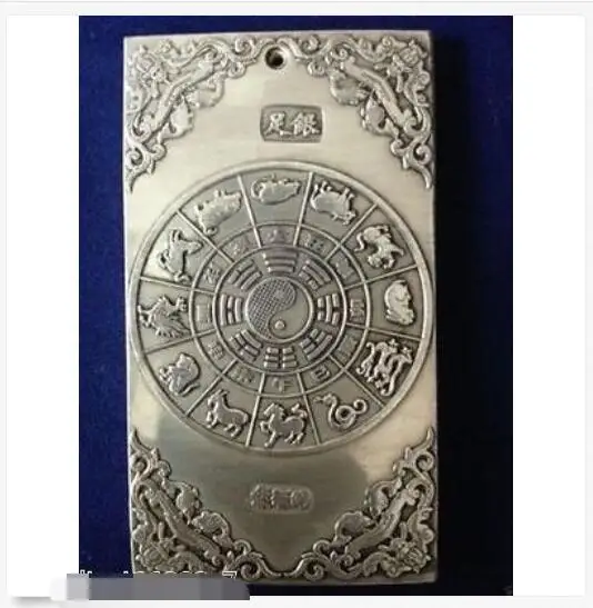 Старый китайский Тибетский серебристый дракон феникс lucky Bullion thanka amulet thangka | Дом и