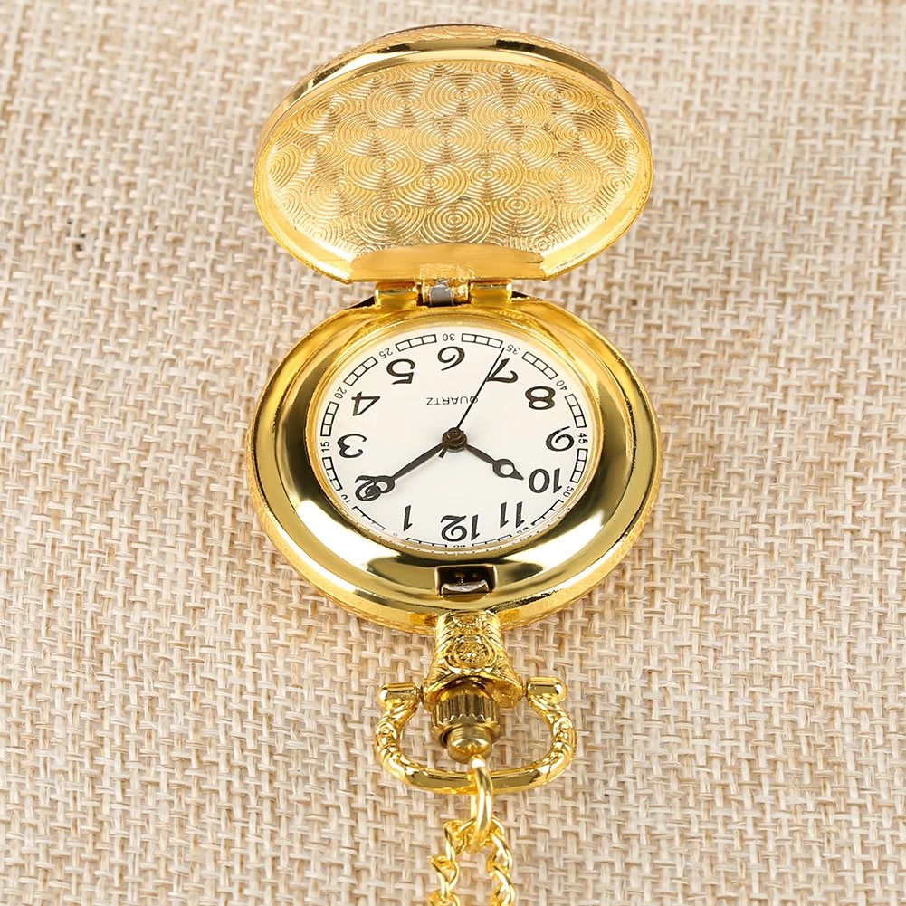 

Antique Mens Pocket Watch Gold Clown Pattern Pocket Watches for Boy Arabic Numreal Quartz Necklace Watches for Teenager