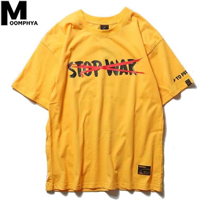 

Moomphya 2019 Anti-war letter printed short sleeve men t shirt Loose streetwear funny t-shirt men Stylish tshirt tee shirt men
