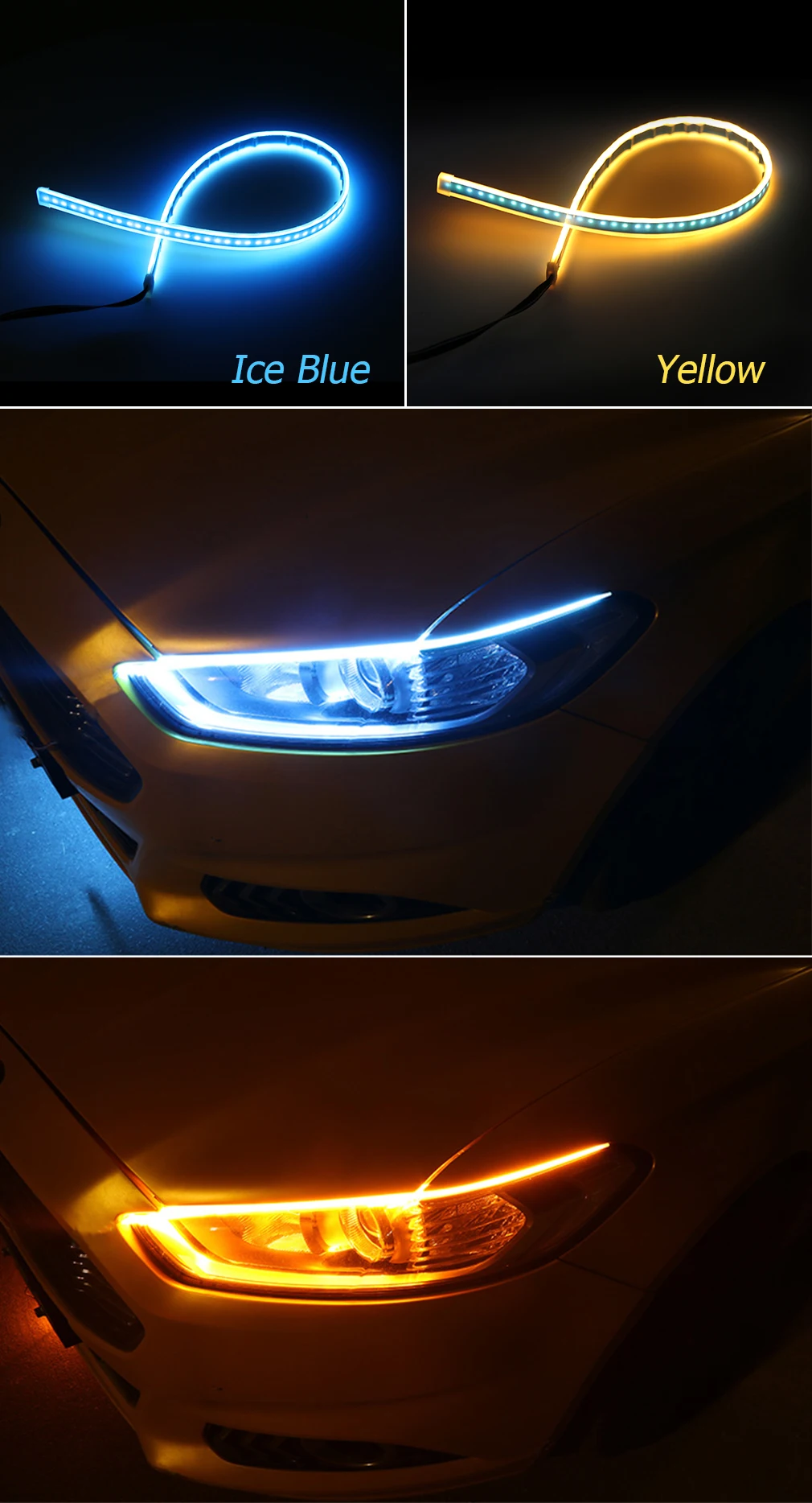 2x45 см двойной цвет DRL гибкий светодиодный фонарь дневные ходовые огни разрывная