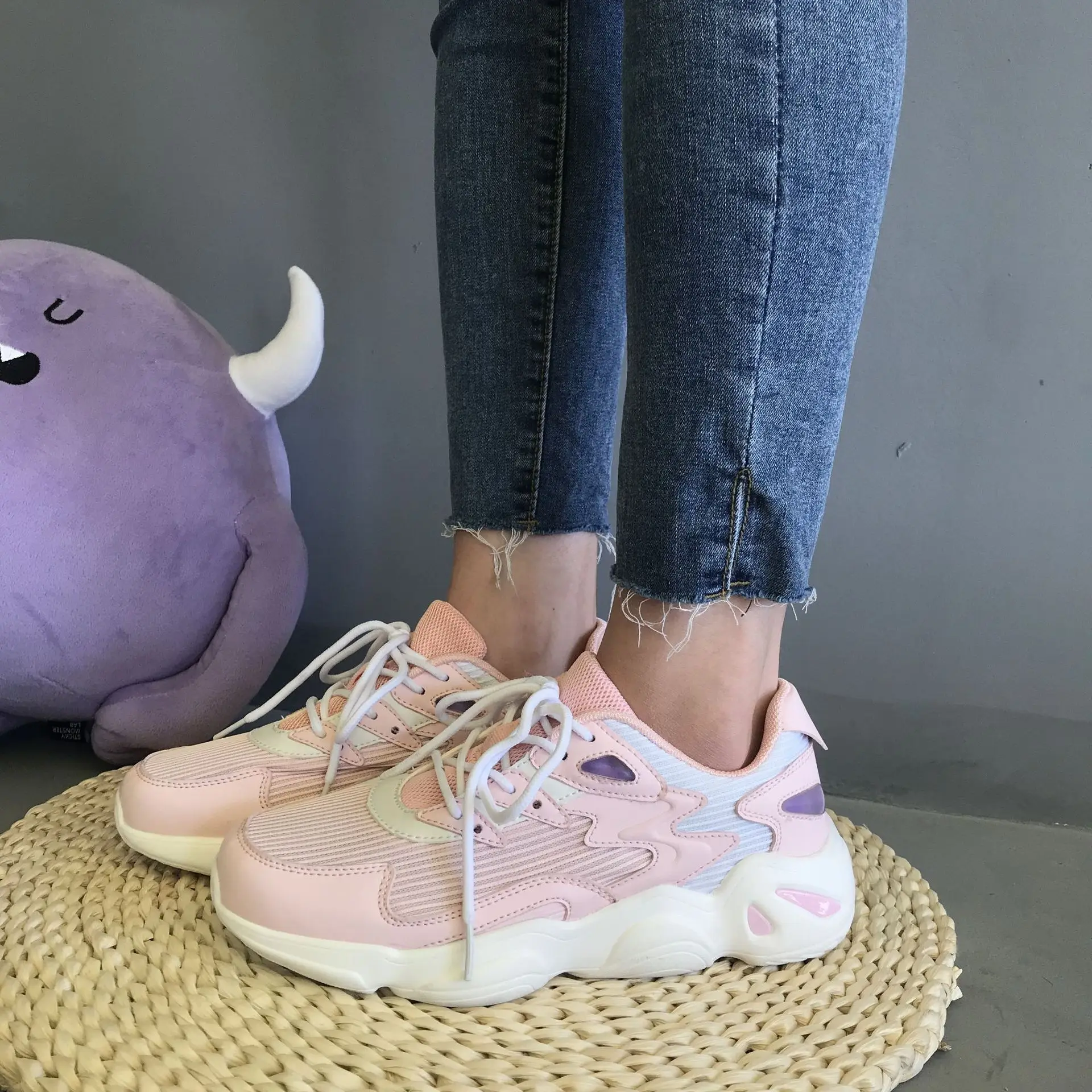 2019 женские кроссовки для папы сетчатые студенческие дышащие туфли на шнуровке