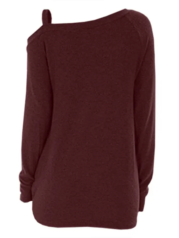 Wipalo Plus Size Knotted Skew Neck Cut Out Long Sleeve Tshirts One Shoulder T Shirt Women Tee Autumn Casual Ladies Tops 2XL|Футболки| |