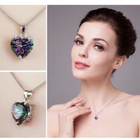 romantic heart shaped mystic rainbow crystal zircon pendant fashion style chain pendant necklace jewelry gift