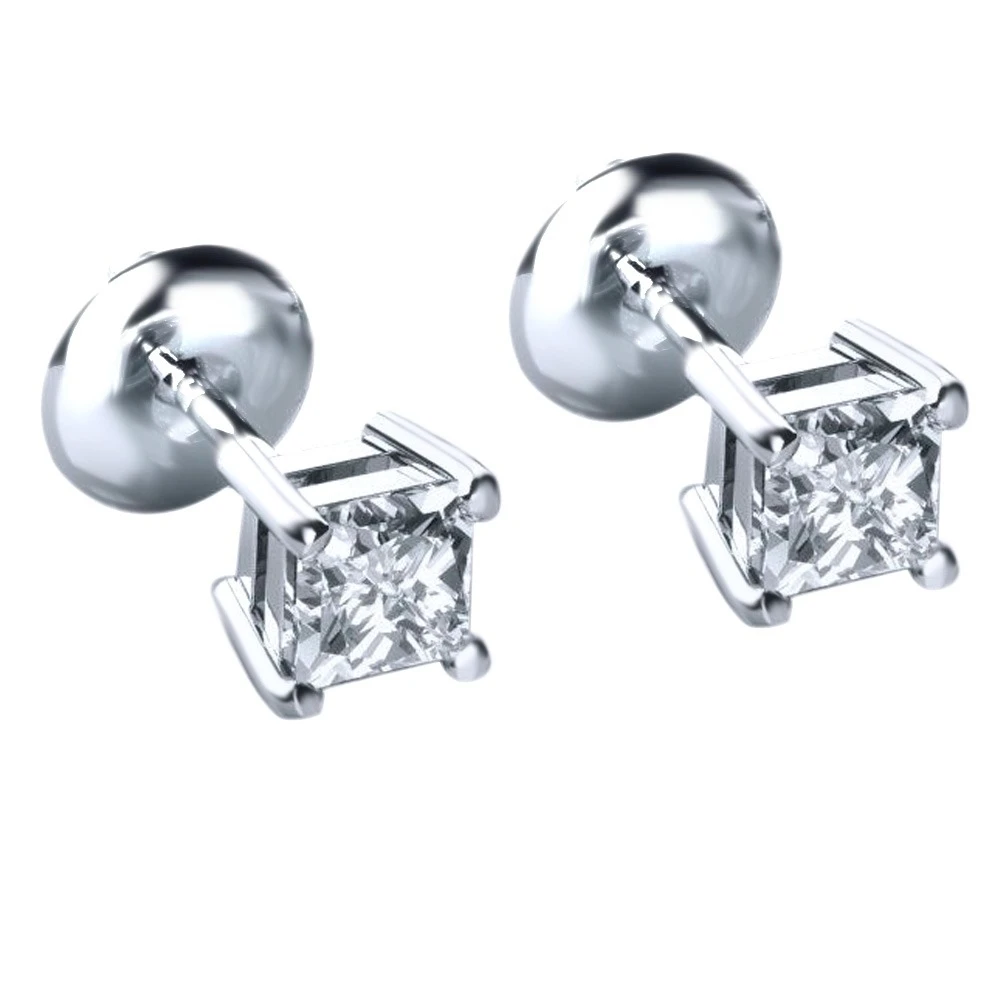 0.25Ct квадратный принцесса серьги гвоздики с бриллиантами сделано в 14 к белого