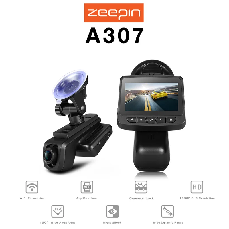 ZEEPIN A307 WiFi Автомобильный регистратор 2 45-дюймов 1920x1080 P FHD 150 градусов