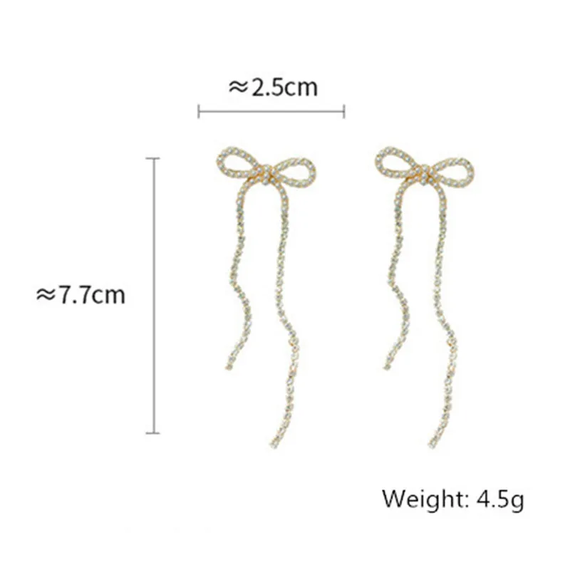 

FYUAN Cute Bowknot Crystal Drop Earring for Women Bijoux Long Tassel Rhinestone Dangle Earrings Statement Earrings Jewelry Gift