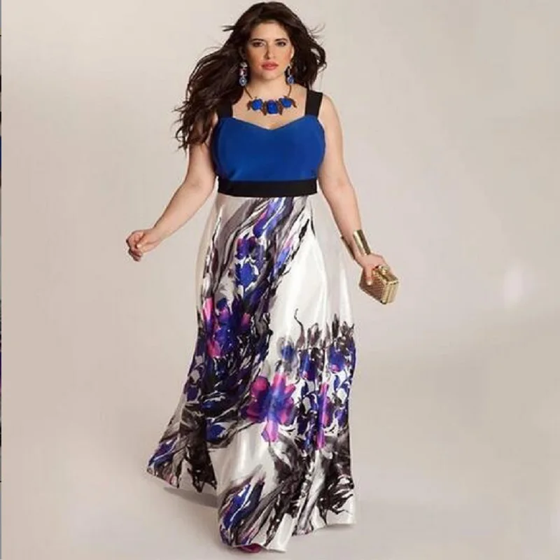 Женское платье большого размера 2019 винтажное длинное с цветочным принтом летнее